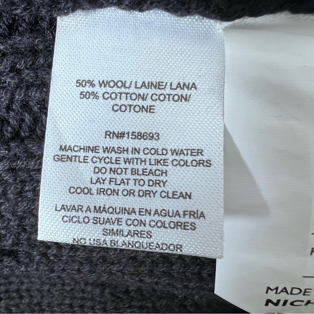 Nicholas Black Cotton Wool Cardigan Pom Pom Sweater Size Large Missing Belt - Picture 10 of 11